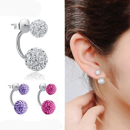 Fashion Crystal Diamond Ball Ear Studs Ear Accessories with Double Balls Earrings for Women and Girls