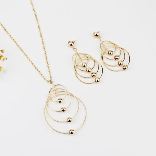 Fashion Exaggerated Round Circle Necklace Earrings Gold Plated Party Rock Personality Jewelry Set