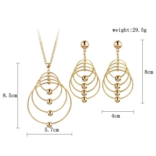 Fashion Exaggerated Round Circle Necklace Earrings Gold Plated Party Rock Personality Jewelry Set