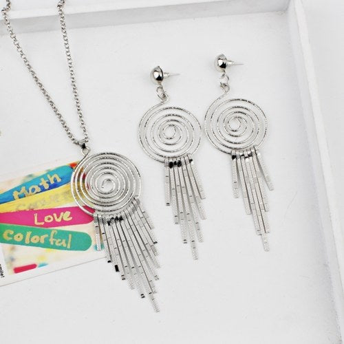 Fashion Exaggerated Swirl Gear Circle Spiral Earrings Necklace Personality Jewelry Set