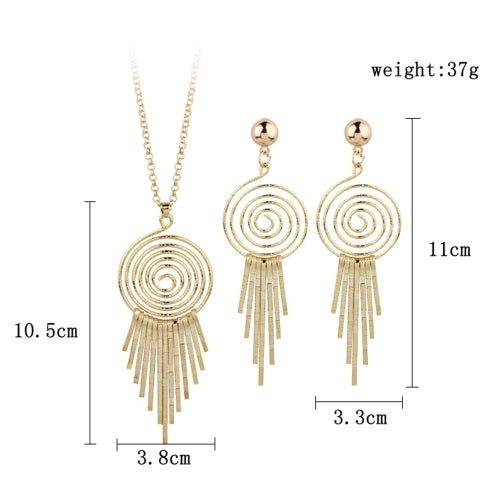 Fashion Exaggerated Swirl Gear Circle Spiral Earrings Necklace Personality Jewelry Set