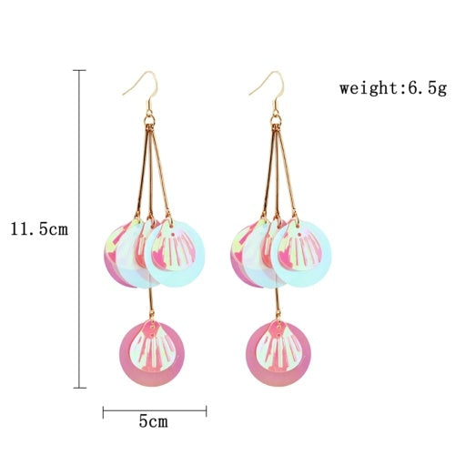 Fashion Retro Sequins Flower Earrings Exaggerated Petal Long Pendant Women Jewelry