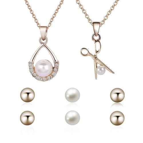 Fashion Jewelry Set Pendant Necklace Simple Pearl Ear Studs for Women Jewelry Accessory