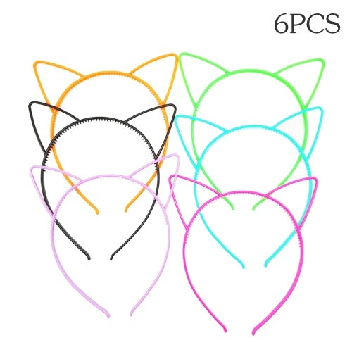 6pcs Assorted Colors Cat Ears Headbands Plastic Hairbands Hair Hoop Cute Hair Accessories Headwear for Women Girls