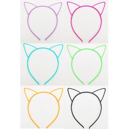 6pcs Assorted Colors Cat Ears Headbands Plastic Hairbands Hair Hoop Cute Hair Accessories Headwear for Women Girls