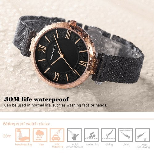 MINI FOCUS Women Quartz Watch Women's Fashion Watches with Steel Strap 3ATM Waterproof Female Wristbands for Business & Daily Life (Box Packaged)