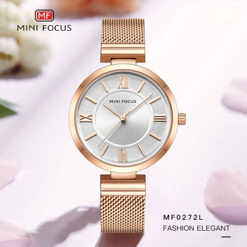 MINI FOCUS Women Quartz Watch Women's Fashion Watches with Steel Strap 3ATM Waterproof Female Wristbands for Business & Daily Life (Box Packaged)