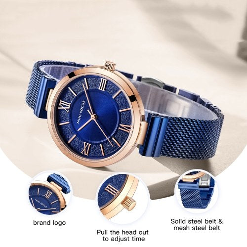 MINI FOCUS Women Quartz Watch Women's Fashion Watches with Steel Strap 3ATM Waterproof Female Wristbands for Business & Daily Life (Box Packaged)