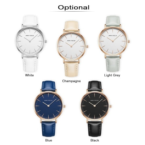 MINI FOCUS Women Quartz Watch Women's Fashion Watches with Leather Strap 3ATM Waterproof Female Wristbands for Business & Daily Life (Box Packaged)