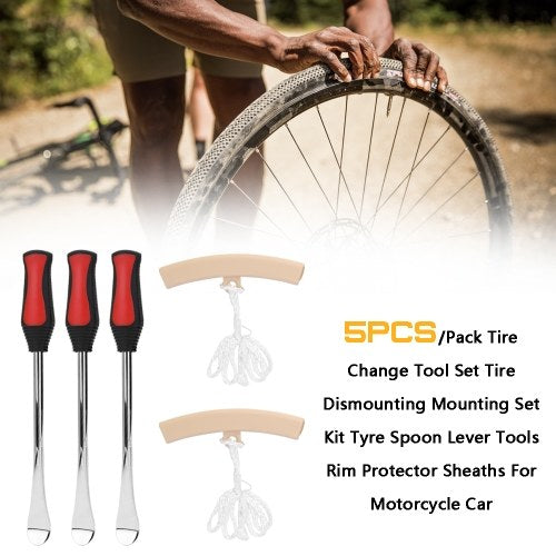 5pcs/Pack Tire Change Tool Set Tire Dismounting Mounting Set Kit Tyre Spoon Lever Tools Rim Protector   Sheaths For Motorcycle Car