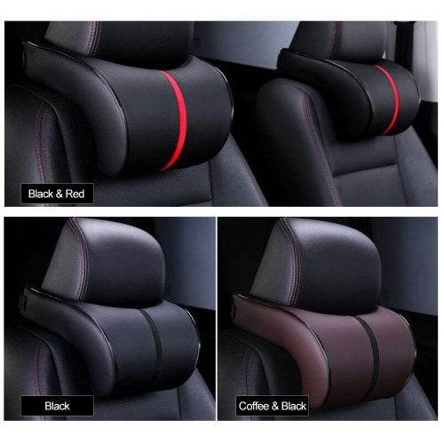 Car PU Leather Soft Fiiling Memory Foam Pillow Seat Neck Rest Cushion Travel