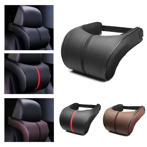 Car PU Leather Soft Fiiling Memory Foam Pillow Seat Neck Rest Cushion Travel