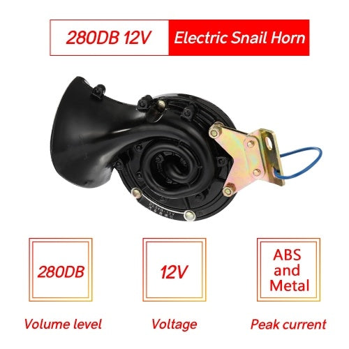 Loud 280DB 12V Black Electric Snail Horn Air Horn Raging Sound For Car Motorcycle Truck Boat