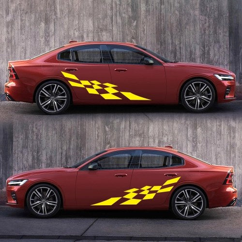 1Pair Car Stickers Racing Sports Stripe Grid Auto Side Body Decals