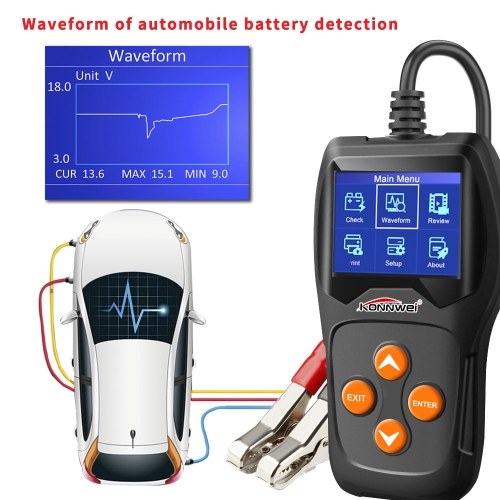 جهاز اختبار بطارية السيارة الاحترافي من KONNWEI (KW600) على نظام التدوير، نظام الشحن 100-2000 CCA 220AH، محلل حمل البطارية التلقائي، جهاز اختبار المولد - اختبار الجهد الموجي لجميع السيارات/سيارات الدفع الرباعي 12 فولت