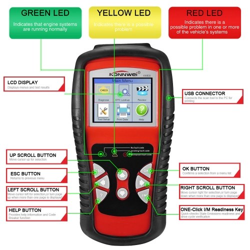 KONNWEI OBDII / EOBD تشخيص السيارات الماسح الضوئي السيارات خطأ رمز القارئ أداة تشخيصية كاشف السيارة أداة السيارات KW830