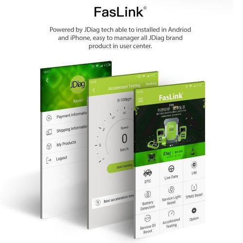 JDiag OBDII ماسح ضوئي تشخيصي FASLINK M1 BT 4.0 Obdii رمز القارئ أداة تشخيص السيارة لـ Wechat