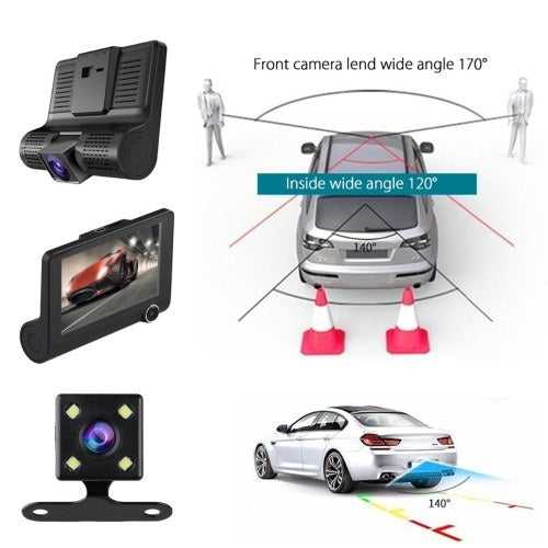 Car DVR Camera 4.0in 3 Way Lens Video Driving Recorder Rear View Auto Registrator With 2 Cameras Dash Cam DVRS Carcorder Night Vision Parking Monitor