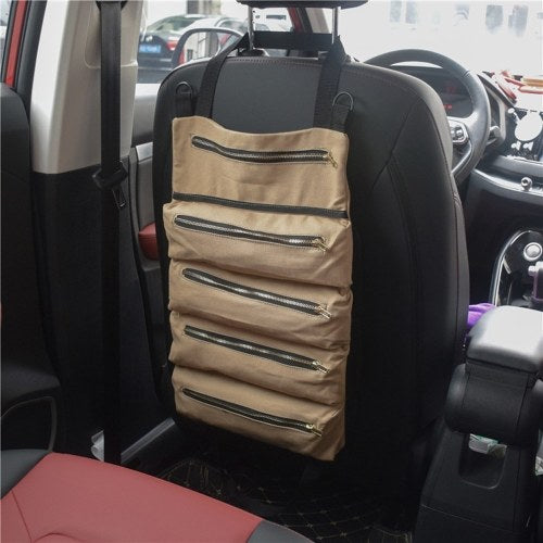 Versatile Roll Tool Roll Multi-Purpose Tool Roll Up Bag Wrench Roll Pouch Hanging Tool Zipper Carrier Tote Canvas Tool Car Organizer 5 Pockets Portable