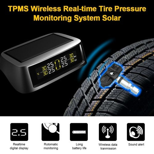 نظام مراقبة ضغط الإطارات TPMS، نظام الكشف عن الشحن اللاسلكي بالطاقة الشمسية وUSB مع 4 أجهزة استشعار داخلية