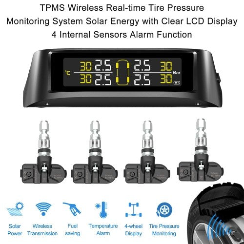 TPMS tire Pressure Monitoring System Solar Wireless and USB Charging Detection System with 4 Internal Sensors