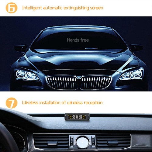 Car TPMS Tire Pressure Monitoring System Solar Charging HD Digital LCD Display Auto Alarm System Wireless With 4 Sensor