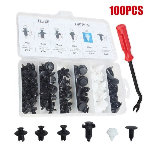 100 Pcs Car Retainer clips Body Plastic Rivets Fasteners Push Bumper Door Trim Panel Screws with Removal Tool