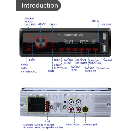 Autoradio سيارة ستيريو مشغل MP3 في اندفاعة AUX-in FM راديو استقبال MP3 سماعة الرأس سيارة مشغل الصوت Bt اتصال M-10