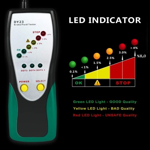 DY23 جهاز اختبار سائل الفرامل للسيارات فحص سائل الفرامل الرقمي مع مسبار عالي الدقة مؤشر LED عرض أداة تشخيص السيارة