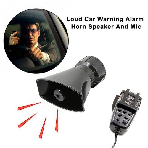 Car Megaphone 5 Tone Alarm Horn 12V 110dB Loud Speaker Fire Alarm Ambulance Blaring Police Siren