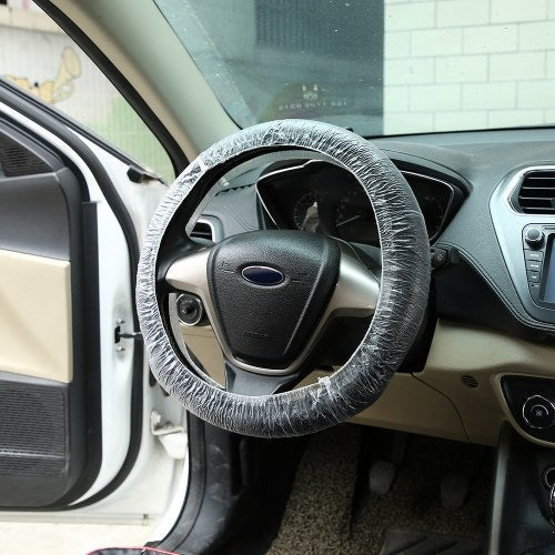 Universal Disposable Steering Wheel Cover, White Elastic Plastic Steering Wheel Cover