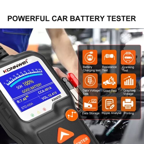 KONNWEI Car Battery Tester 12V Car Auto Battery Load Tester on Cranking System and Charging System Scan Tool Battery Tester Automotive for Cars/SUVs/Light Trucks