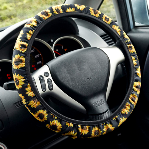 6 Pieces Sunflower Car Accessories Set Include Sunflower Steering Wheel Cover,1 Piece Keyring,2 Pieces Seat Belt Covers,2 Pieces  Car Vent