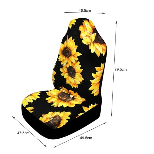 2 Pcs Sunflower Printed  Seat Covers fitment for Cars, Trucks, SUV, or Van Mat Cushion