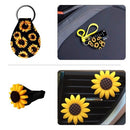 5 Pieces Sunflower Car Accessories Set Include Sunflower Steering Wheel Cover,2 Piece Keyring,2 Pieces Car Vent