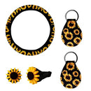 5 Pieces Sunflower Car Accessories Set Include Sunflower Steering Wheel Cover,2 Piece Keyring,2 Pieces Car Vent