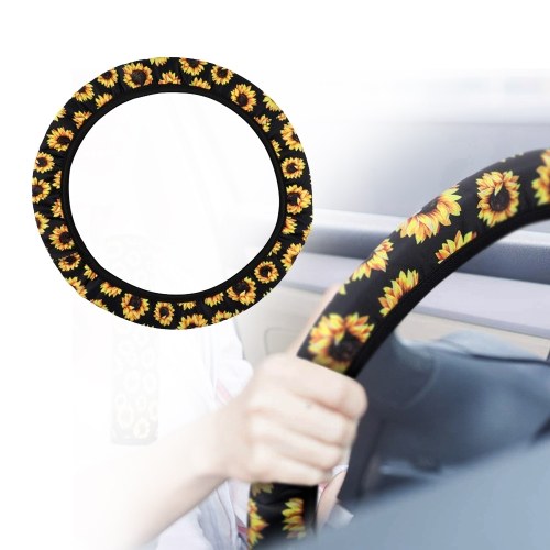 Universal Sunflower Steering Wheel Cover,Anti Slip and Sweat Fabric Car Sunflower Accessories