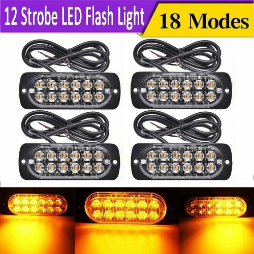 4PCS 12 Strobe LED Amber Hazard Beacon Emergency Flashing Side Marker Light