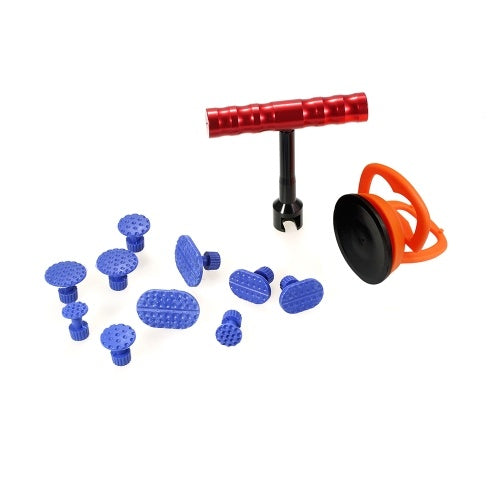 Paintless Dent Repair Tools Kit 1Pcs Red Dent Puller Removal Tool with 10Pcs Plastic Glue Tabs and 1Pcs Glass Lifter Car Suction Cup Vacuum Glass Lifter