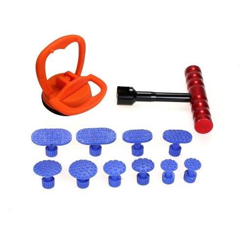 Paintless Dent Repair Tools Kit 1Pcs Red Dent Puller Removal Tool with 10Pcs Plastic Glue Tabs and 1Pcs Glass Lifter Car Suction Cup Vacuum Glass Lifter