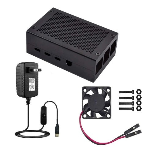 Case for Raspberry Pi 4 with Aluminum Metal Cooling Fan 5V 3A USB-C Power Supply with ON/Off Switch for Raspberry Pi 4 Model B