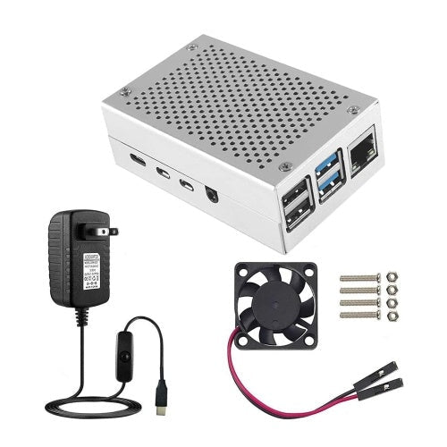 Case for Raspberry Pi 4 with Aluminum Metal Cooling Fan 5V 3A USB-C Power Supply with ON/Off Switch for Raspberry Pi 4 Model B