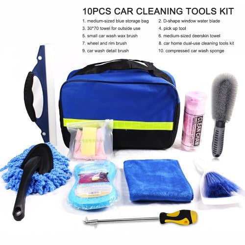 10Pcs Car Cleaning Tools Kit, Car Wash Tools Kit for Detailing Interiors Premium Fiber Cleaning Cloth - Compressed Car Wash Sponge