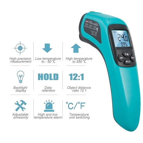 Digital Infrared Thermometer Laser Industrial Temperature Gun Non-Contact with Backlight -50-550°C（NOT for Humans）