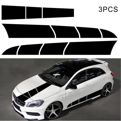 3pcs Car Hood Stripe Sticker Auto Racing Body Side Stripe Decal Skirt Roof Creative Stripe Refitting body pasting Car Body Styling Sticker Removable Waterproof