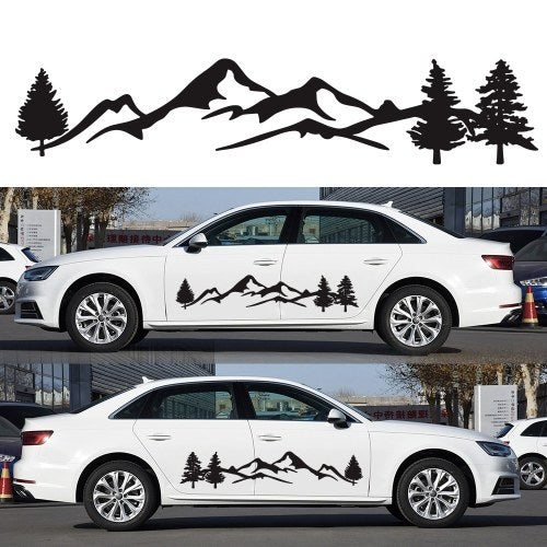 2Pcs Car Side Body Stickers Black Mountain Decals Tree Forest Custom PVC Graphic Car Decals Accessories