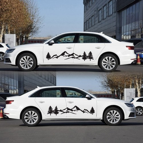 2Pcs Car Side Body Stickers Black Mountain Decals Tree Forest Custom PVC Graphic Car Decals Accessories