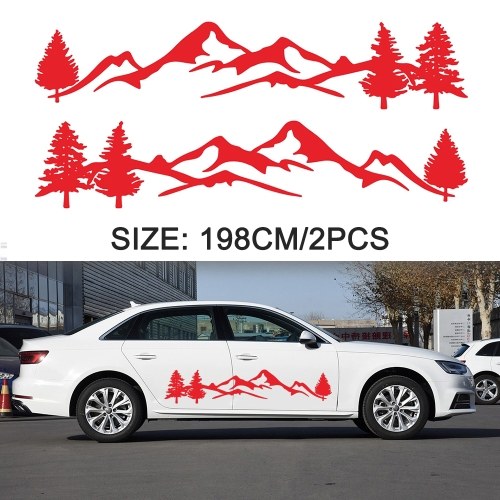 2Pcs Car Side Body Stickers Black Mountain Decals Tree Forest Custom PVC Graphic Car Decals Accessories