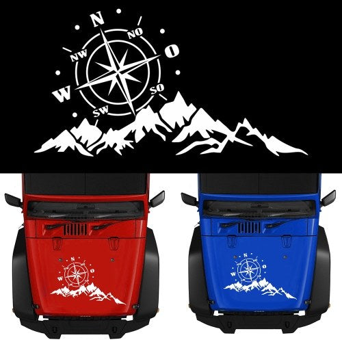 65x35CM 3D High-Quality Universal Car Engine Cover Body Sticker Black Compass Mountain Offroad Vinyl Decal No Fading Waterproof Dustproof