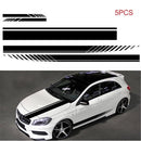 5 PCS Universal Black Car Racing Body Side Stripe Skirt Roof Hood Decal Sticker for All Cars PVC Decal